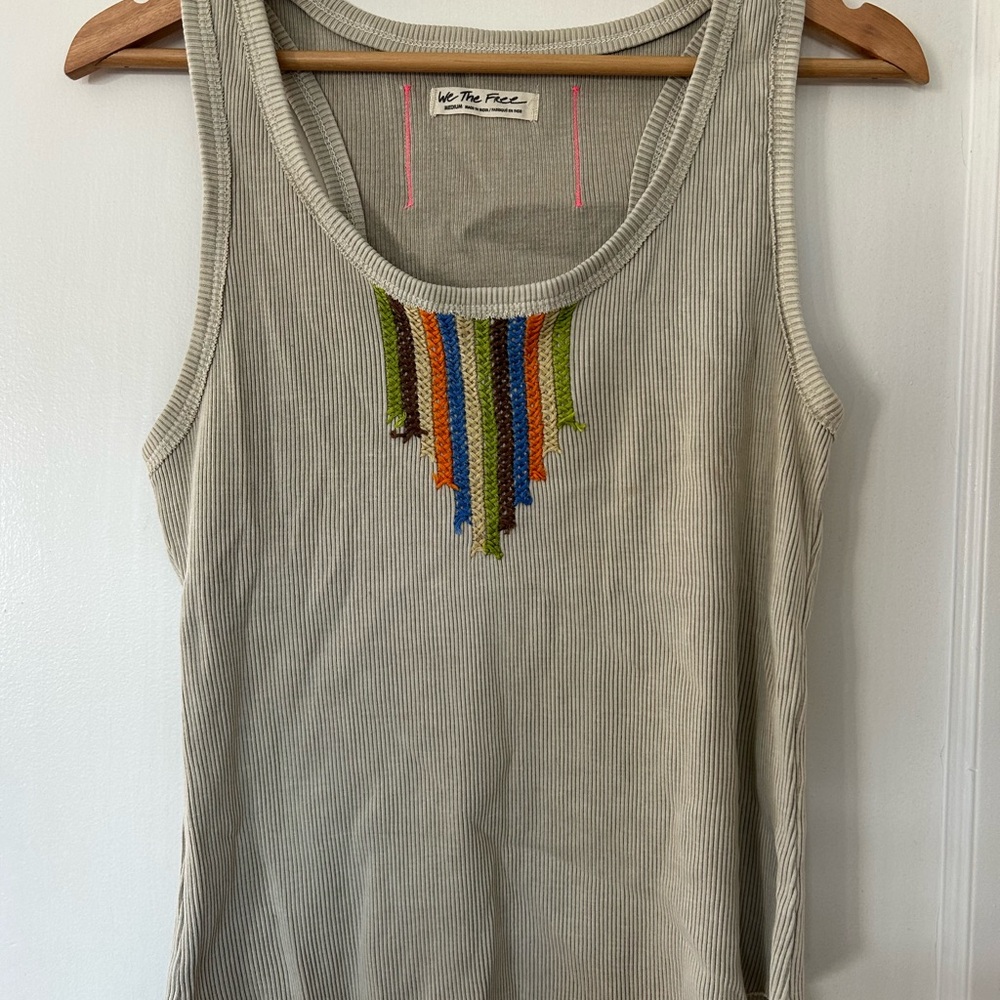 We The Free Cream Tank Top with Multicolor Embroidery